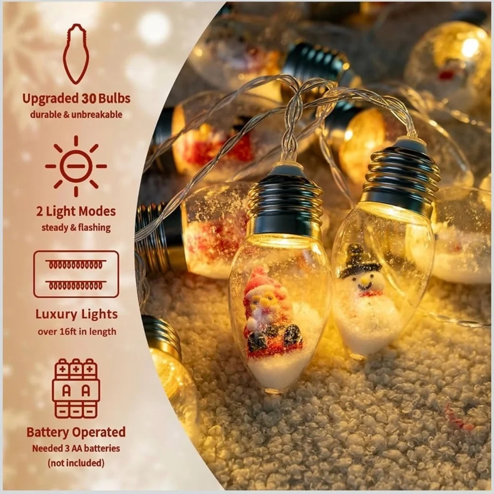 New 16.6Ft Christmas Lights for Indoor Room Decorations 30 LED Snow Globe Bulbs